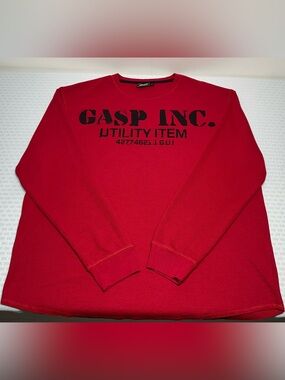 GASP Red Thermal Gym Sweater Men's L Oversized Lifting Workout LS Training EXC!